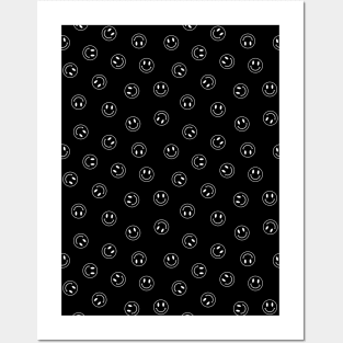 Smiley Face Pattern, White and Black Posters and Art